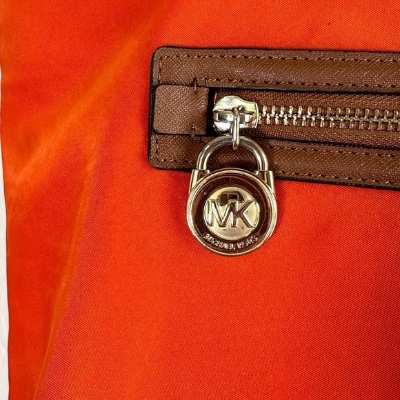Michael Kors Autumn Orange Nylon Tote with Brown Leather Trim & Gold Hardware - Picture 4 of 15